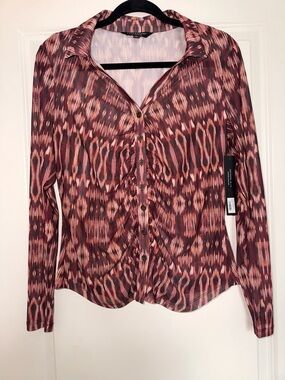 Liverpool Women’s Long Sleeve Mesh Print Button Front Blouse Top size Small